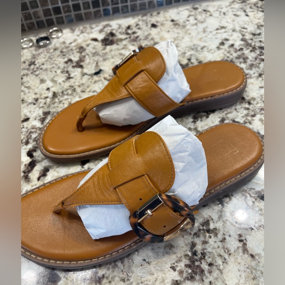 Franco Sarto Leather Sandals Tortoise Buckle 9 1/2